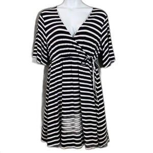 Old Navy Stripe Jersey Knit Dress Sz. 1X black / white faux wrap knee length